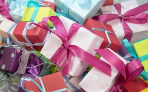 colorful gift boxes with ribbons