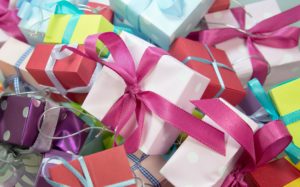 colorful gift boxes with ribbons