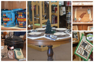 a collage of items that have an adirondack theme
